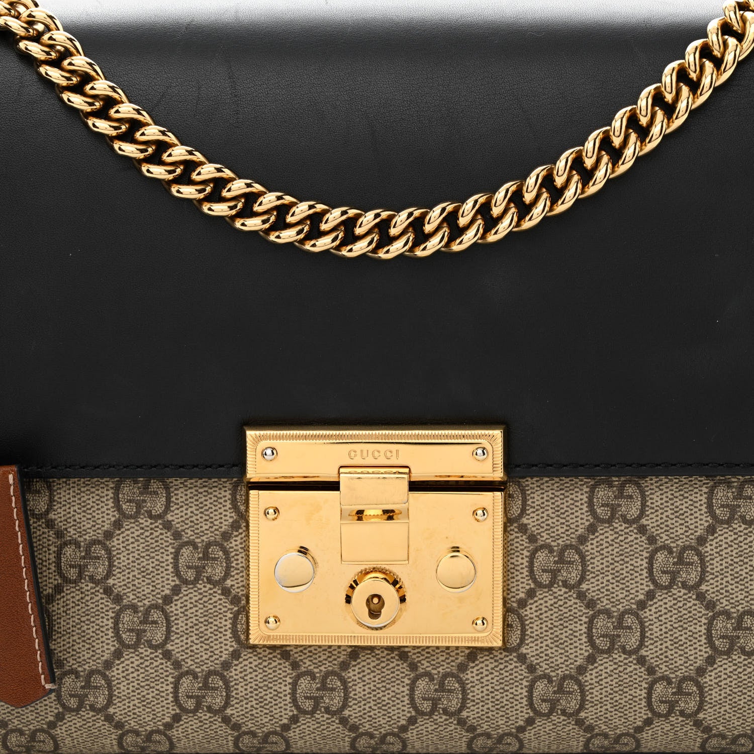 Gucci GG Supreme Monogram Calfskin Medium Padlock Shoulder Bag Beige Black Cuir 8 of 16
