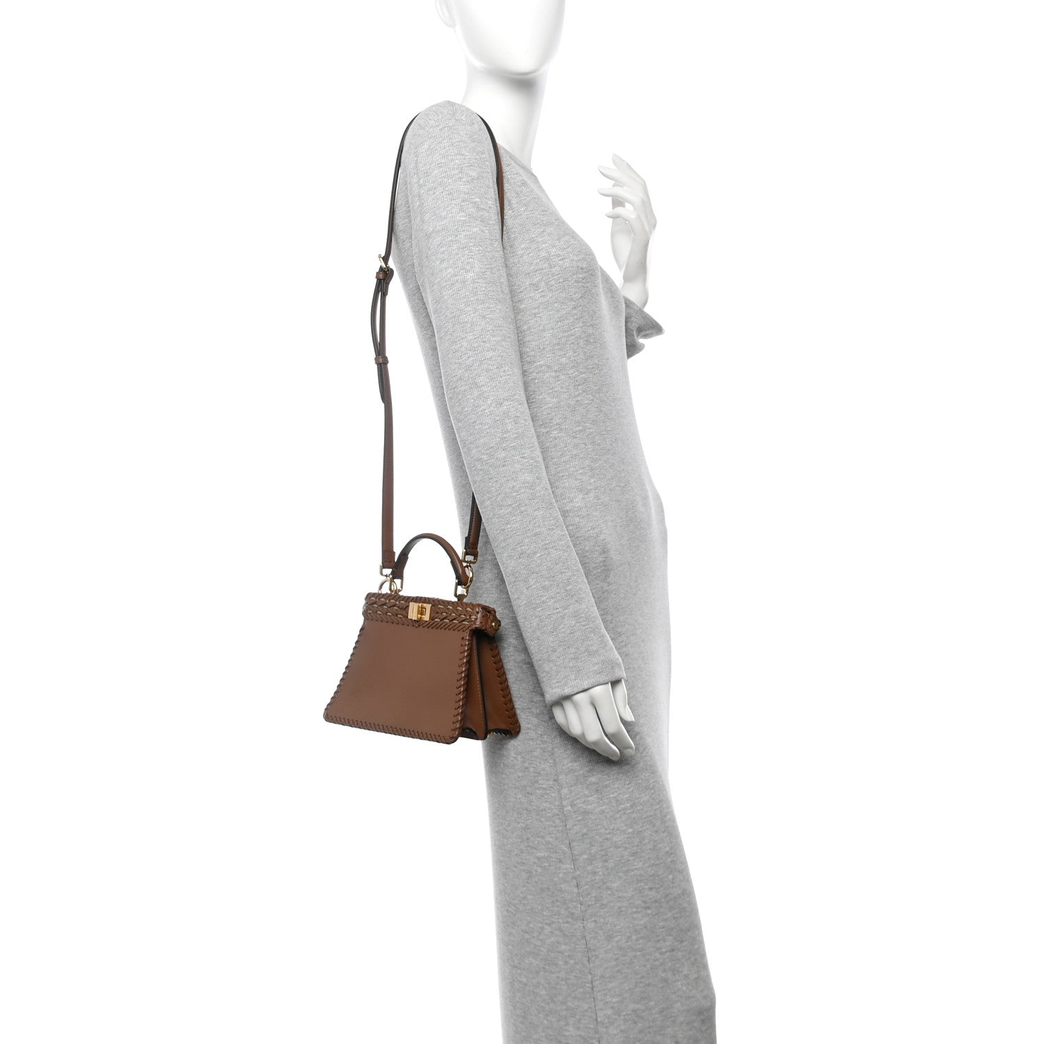 Fendi Vitello King Shiny Nappa Intreccio Petite Peekaboo I SEE U Satchel Gianduia 2 of 11