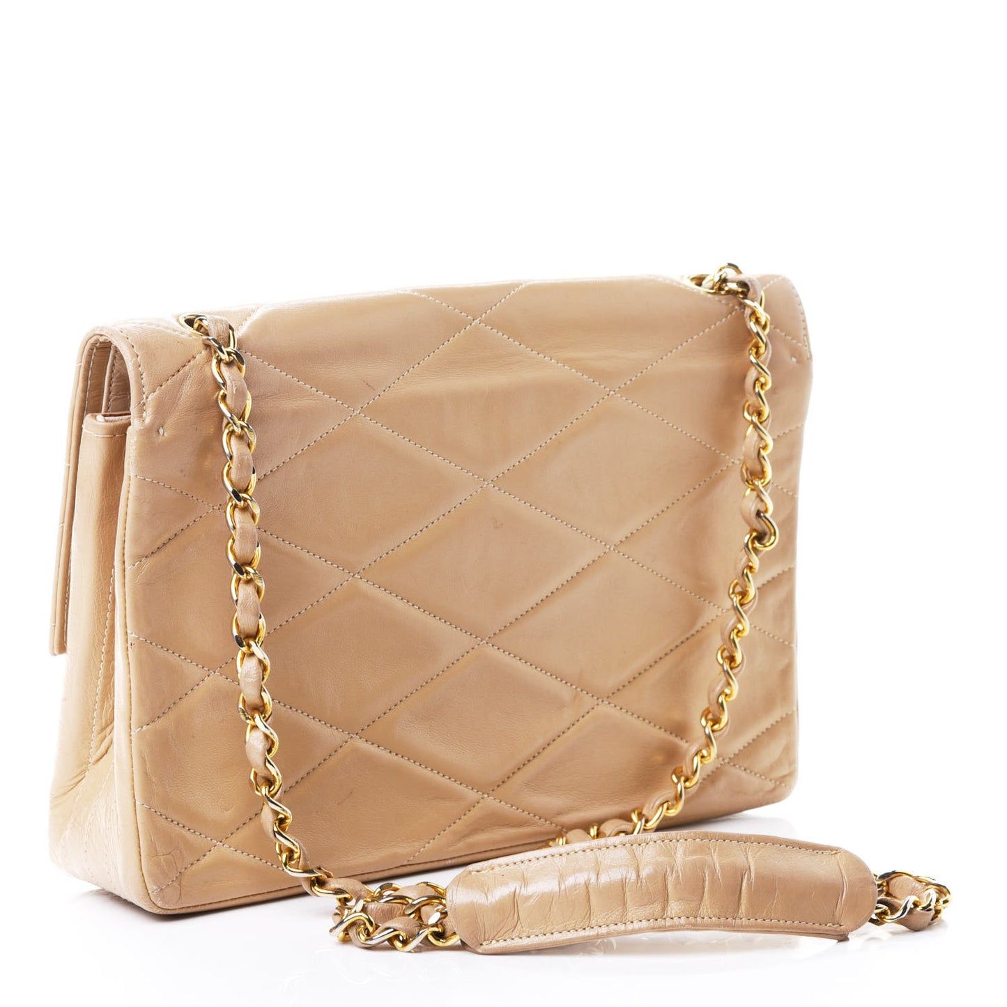 Lambskin Quilted Small Single Flap Beige