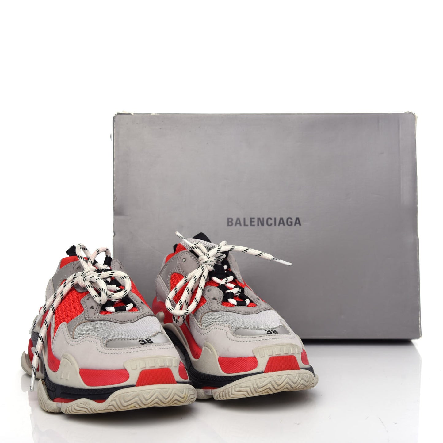 Fabric Mesh Womens Triple S Sneakers 38 Red Grey White