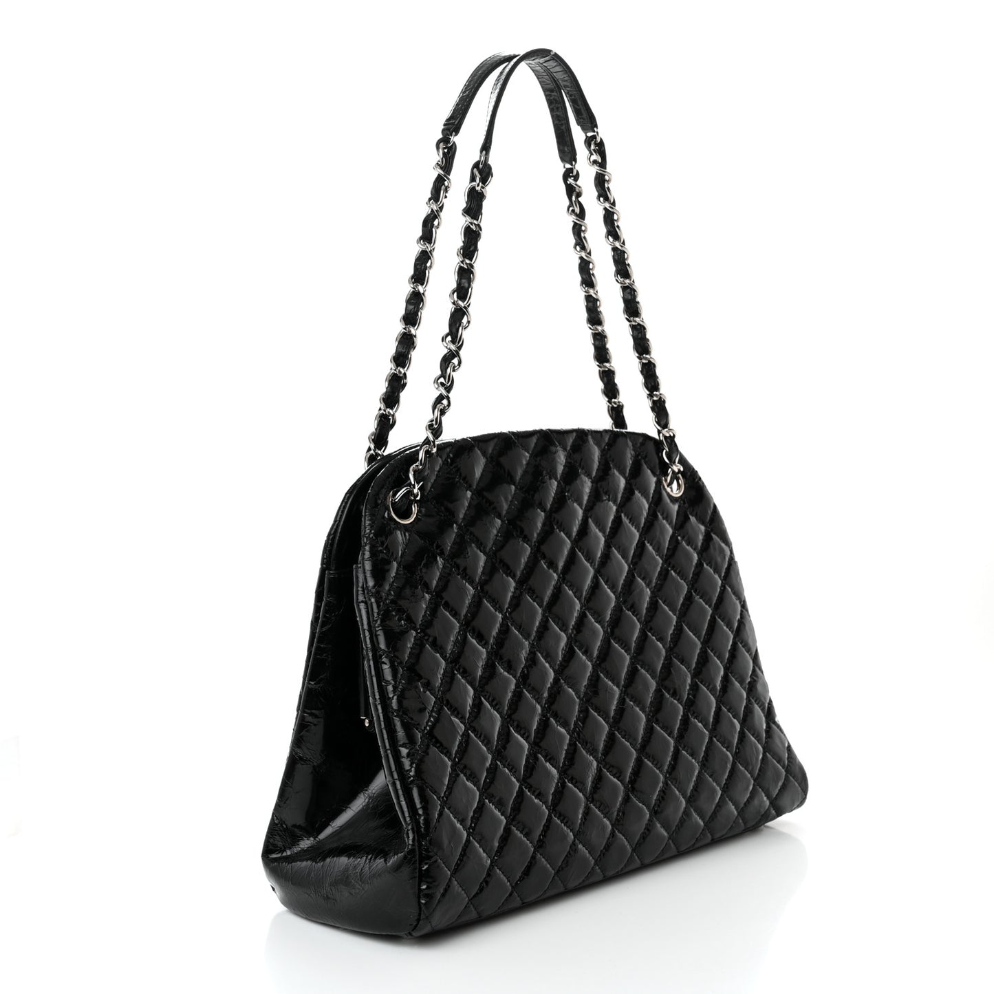 Glazed Calfskin Quilted Large Just Mademoiselle Bowling Bag Black