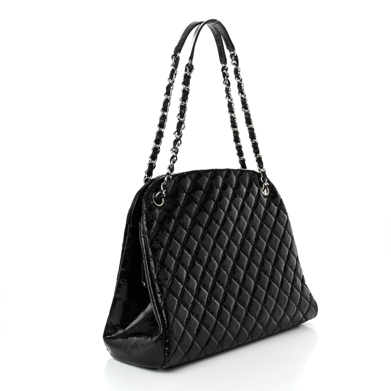 Chanel Glazed Calfskin Quilted Large Just Mademoiselle Bowling Bag Black 3 of 10