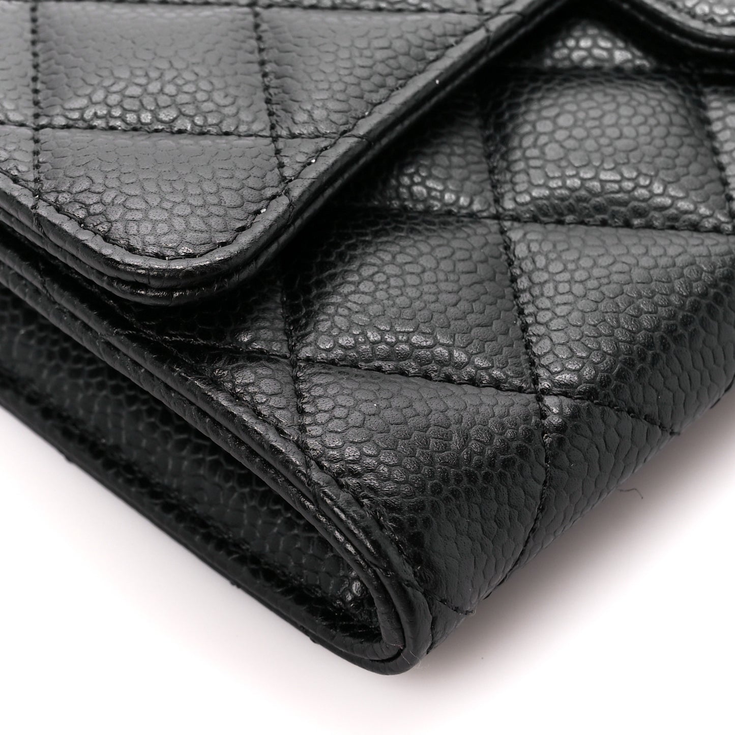 Caviar Quilted Large Gusset Flap Wallet Black