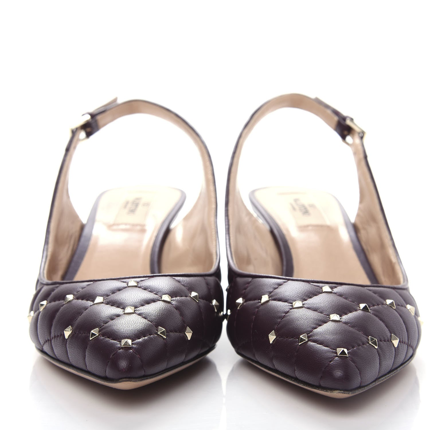 Valentino Garavani Nappa Quilted Rockstud Spike Slingback Low Heel Pumps 39 Rubin 2 of 13