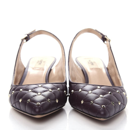 Valentino Garavani Nappa Quilted Rockstud Spike Slingback Low Heel Pumps 39 Rubin 2 of 13