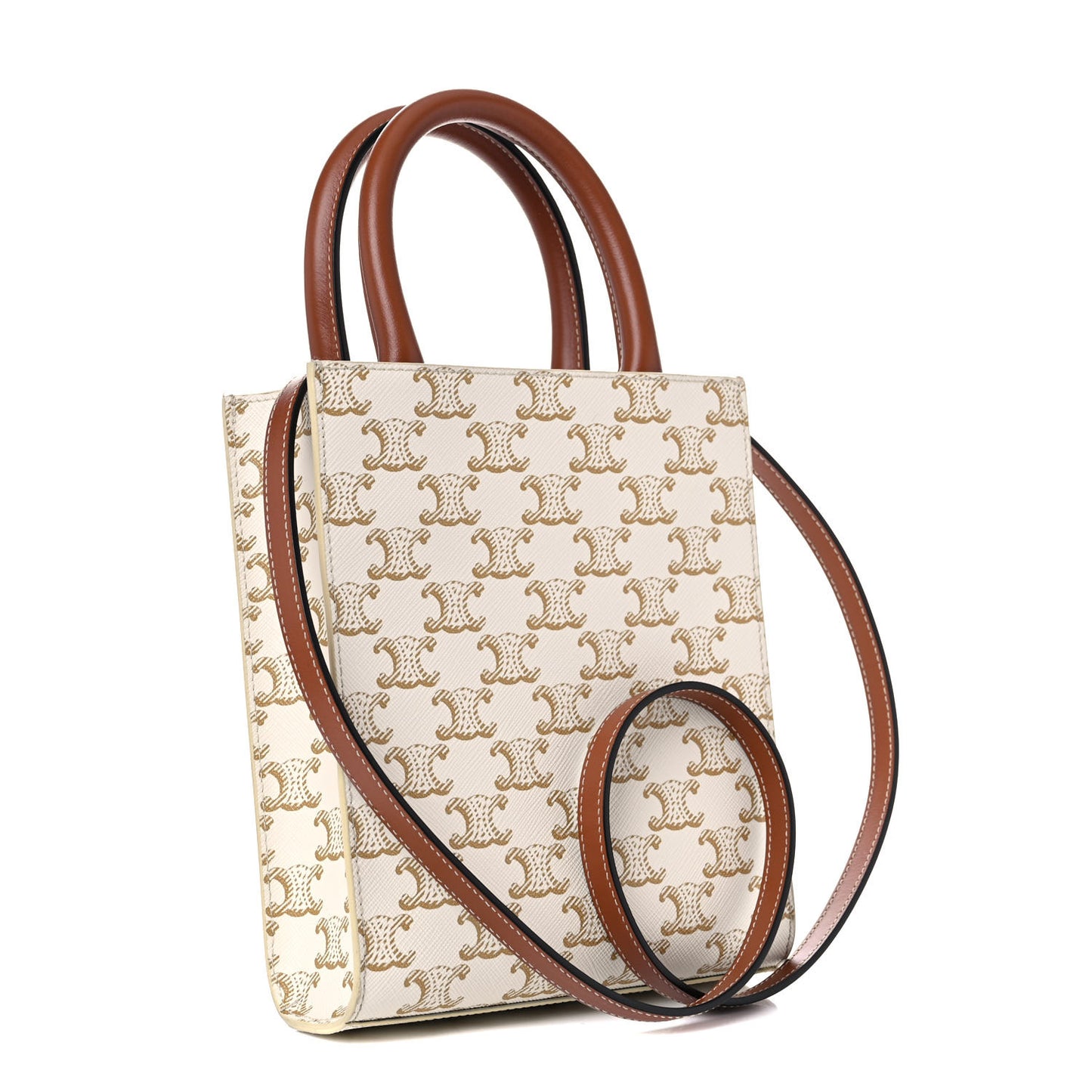 Triomphe Canvas Calfskin Mini Vertical Cabas White