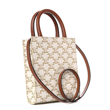 Celine Triomphe Canvas Calfskin Mini Vertical Cabas White 3 of 10