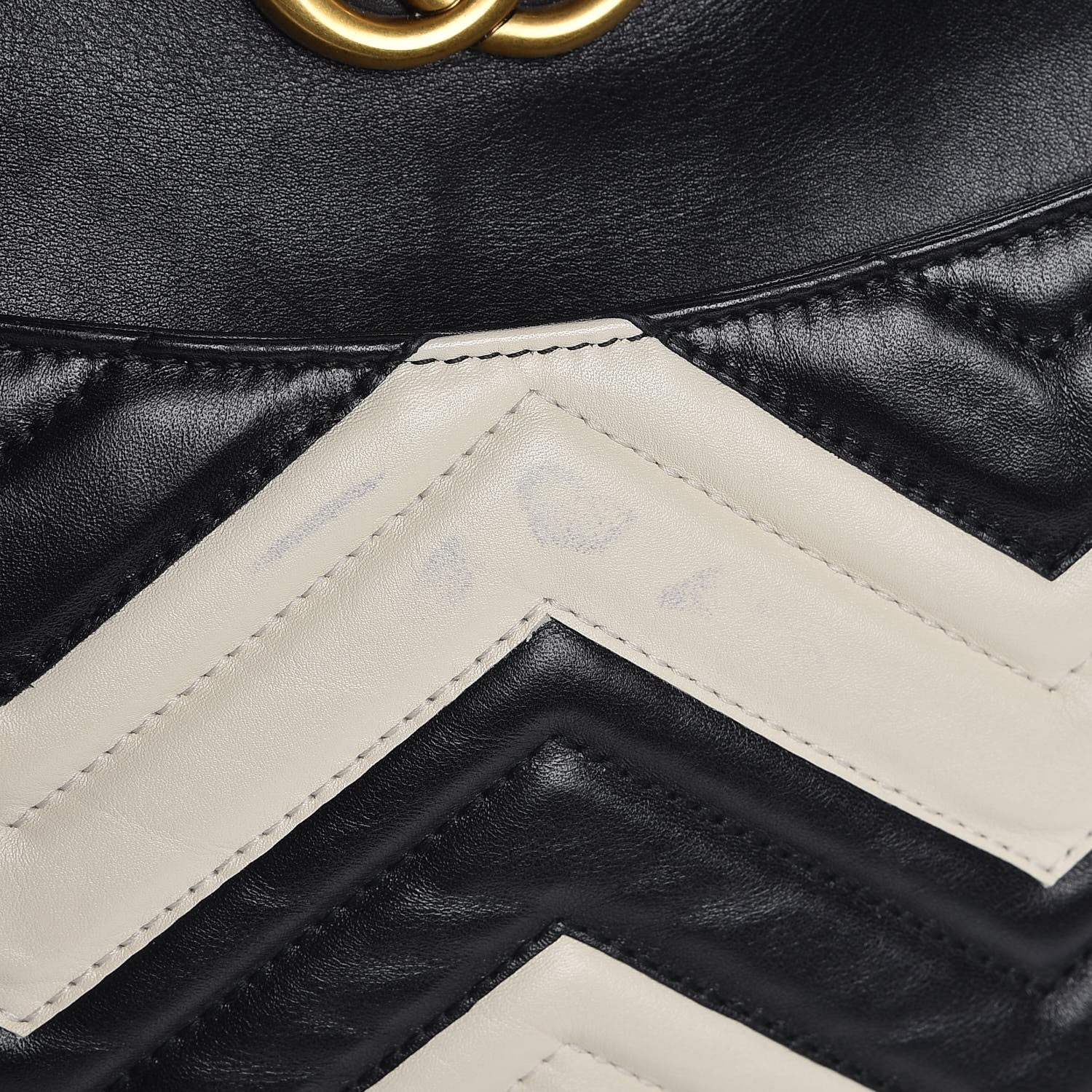Gucci Calfskin Matelasse Medium GG Marmont Open Top Shoulder Bag Black White 8 of 8