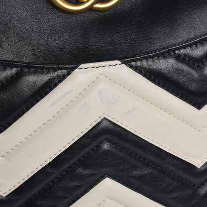 Gucci Calfskin Matelasse Medium GG Marmont Open Top Shoulder Bag Black White 8 of 8