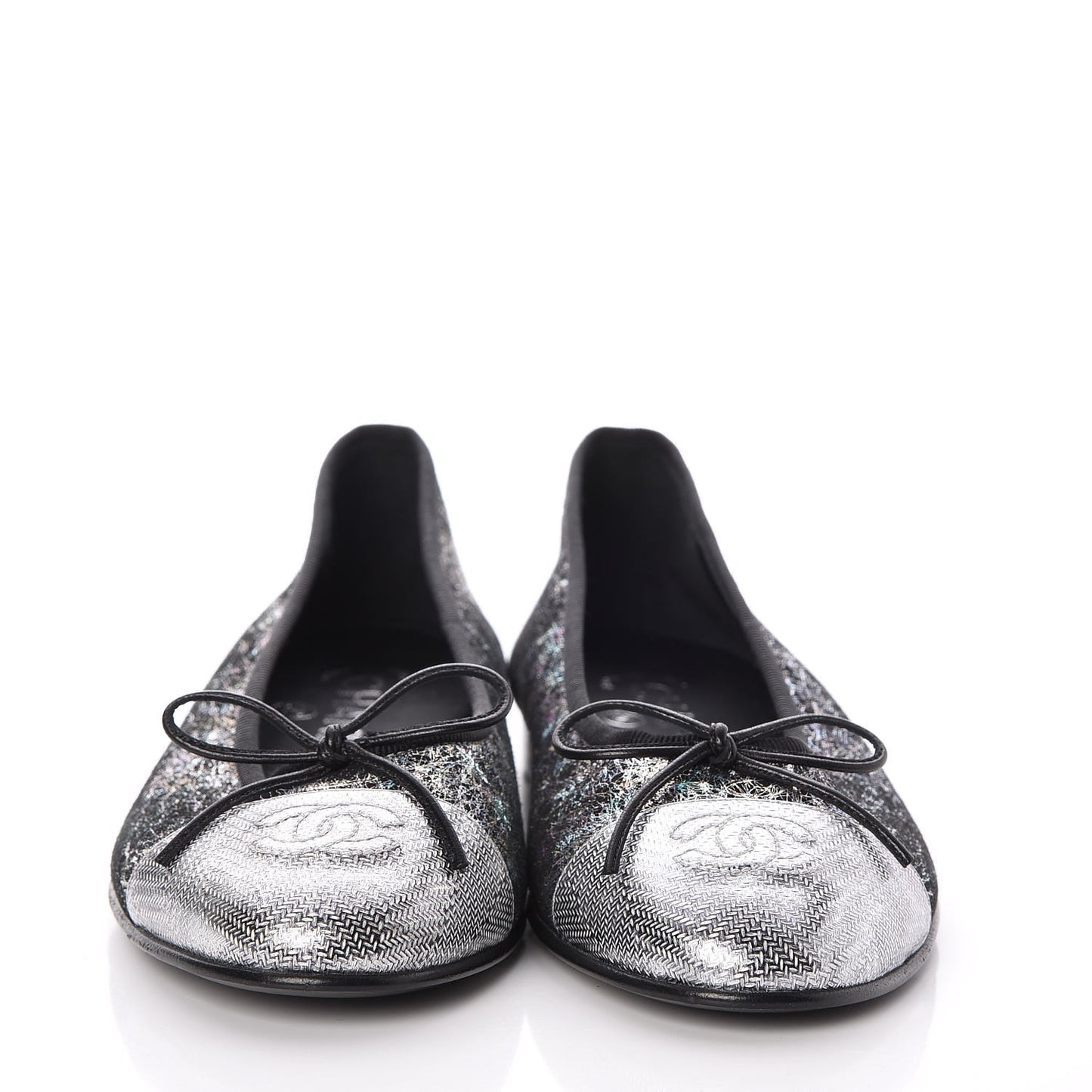 Metallic Calfskin Hologram Cap Toe Ballerina Flats 36 Silver