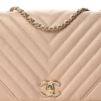 Chanel Metallic Caviar Chevron Quilted Medium Statement Flap Beige 8 of 11