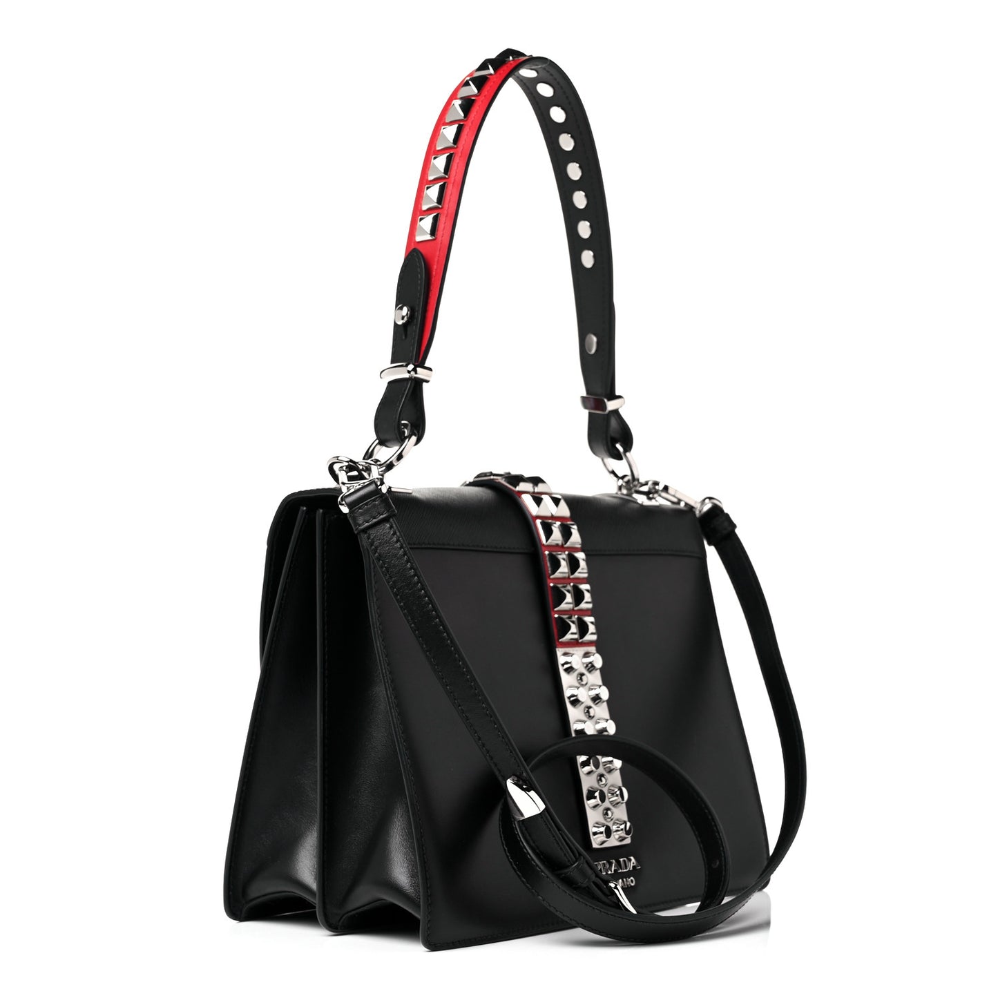Saffiano City Calfskin Studded Elektra Shoulder Bag Black Fuoco