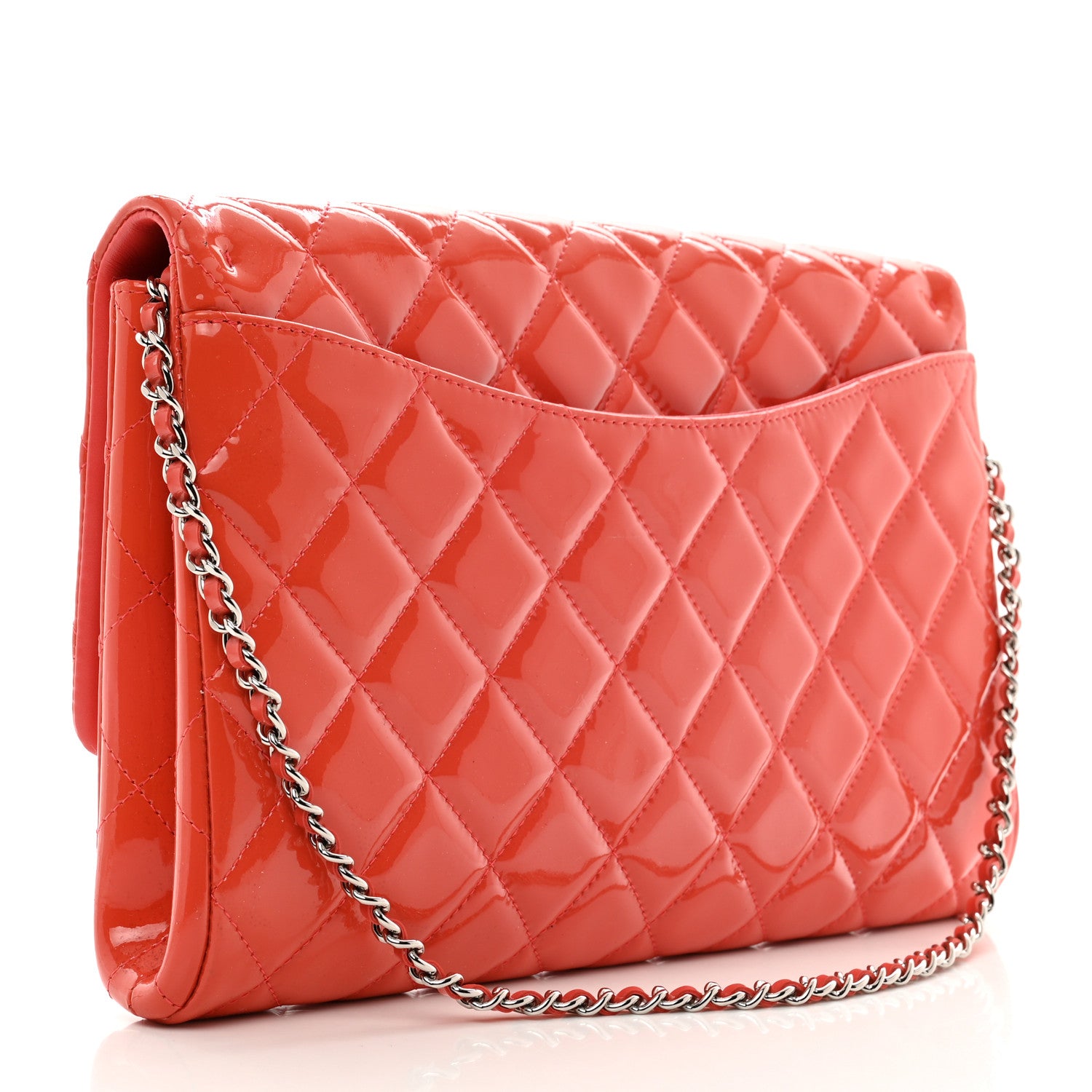 Chanel Patent Quilted Clutch with Chain Flap Orange 3 of 10