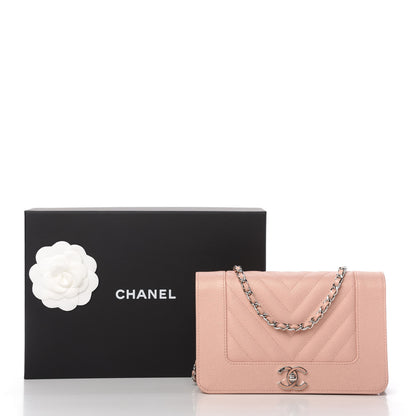Chanel Caviar Chevron Quilted Vintage Mademoiselle Wallet On Chain WOC Pink 12 of 12