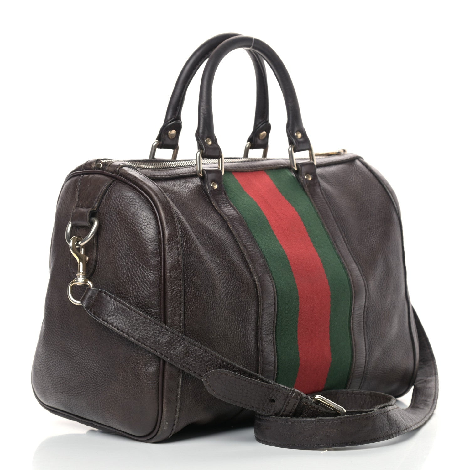 Gucci Calfskin Vintage Web Medium Boston Dark Brown 3 of 21