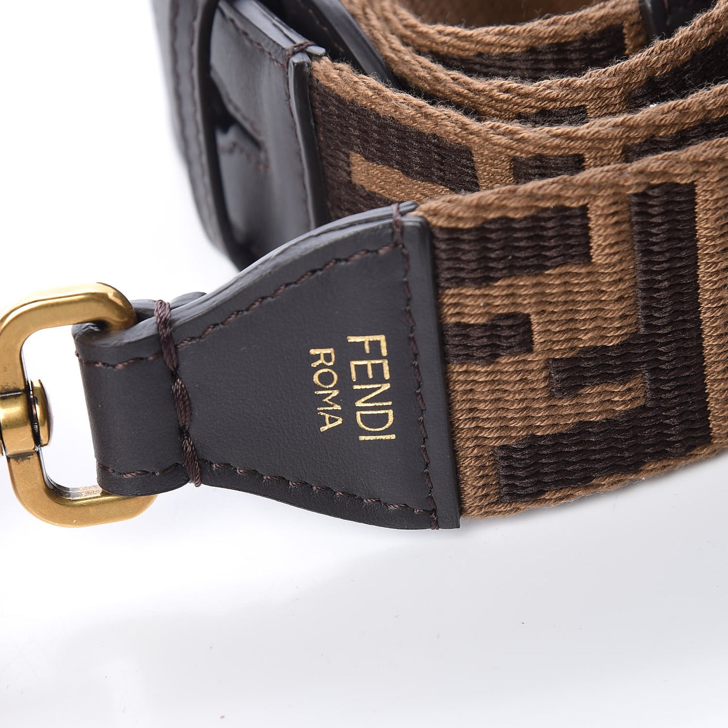 Ribbon Vitello Century FF 1974 Flat Studded Strap You Fango Marrone Ebano