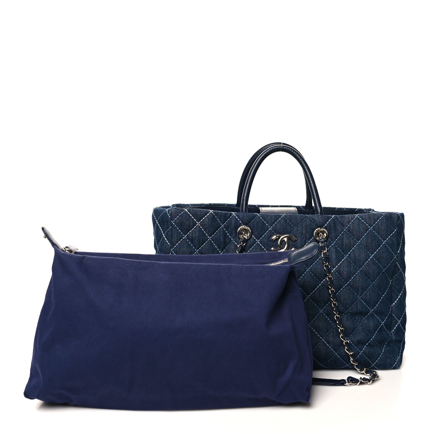 Chanel Denim Quilted Large Coco Handle Shopping Tote Blue 3 of 11