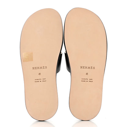 Hermes Calfskin Mens Izmir Sandals 41 Black 5 of 9