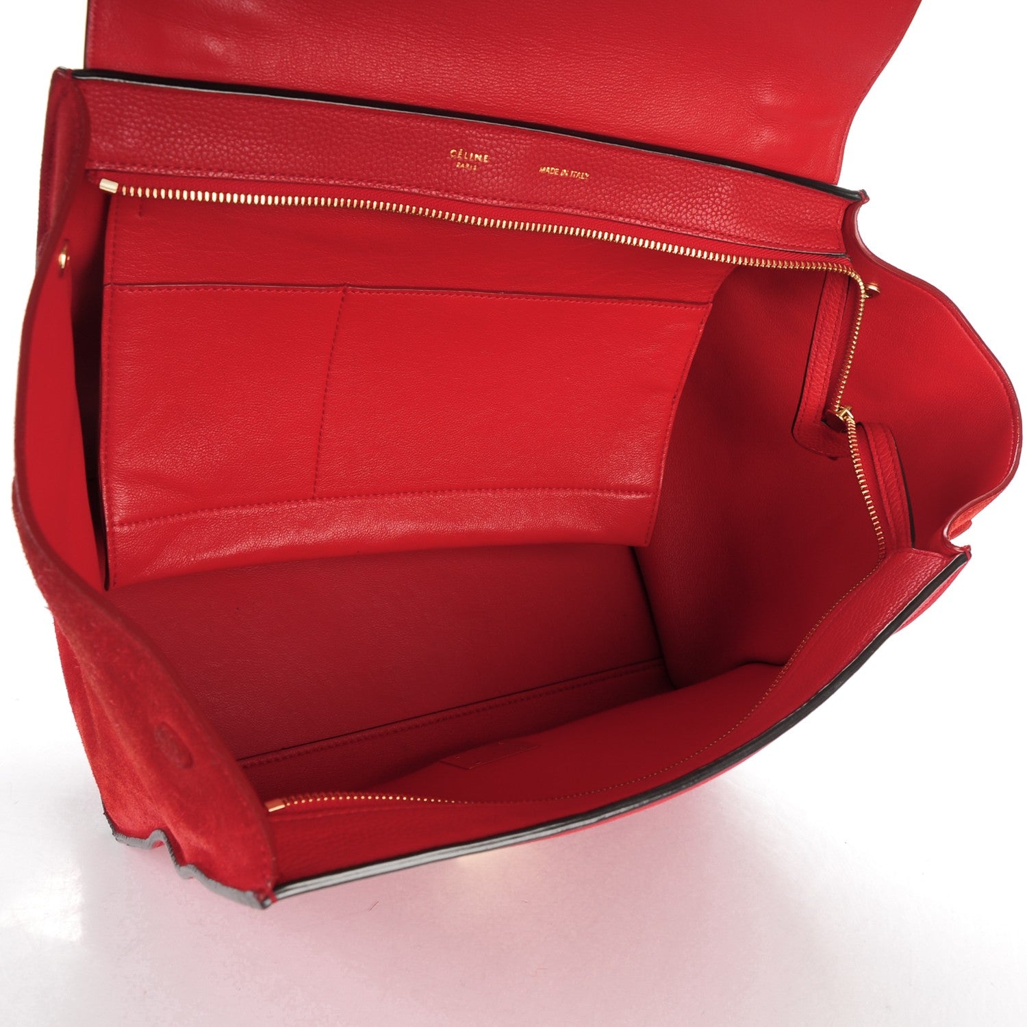 Celine Drummed Calfskin Suede Medium Trapeze Coquelicot 5 of 9