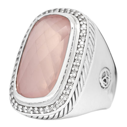 David Yurman Sterling Silver Diamond Rose Quartz 21mm Albion Statement Ring 52 6 3 of 7