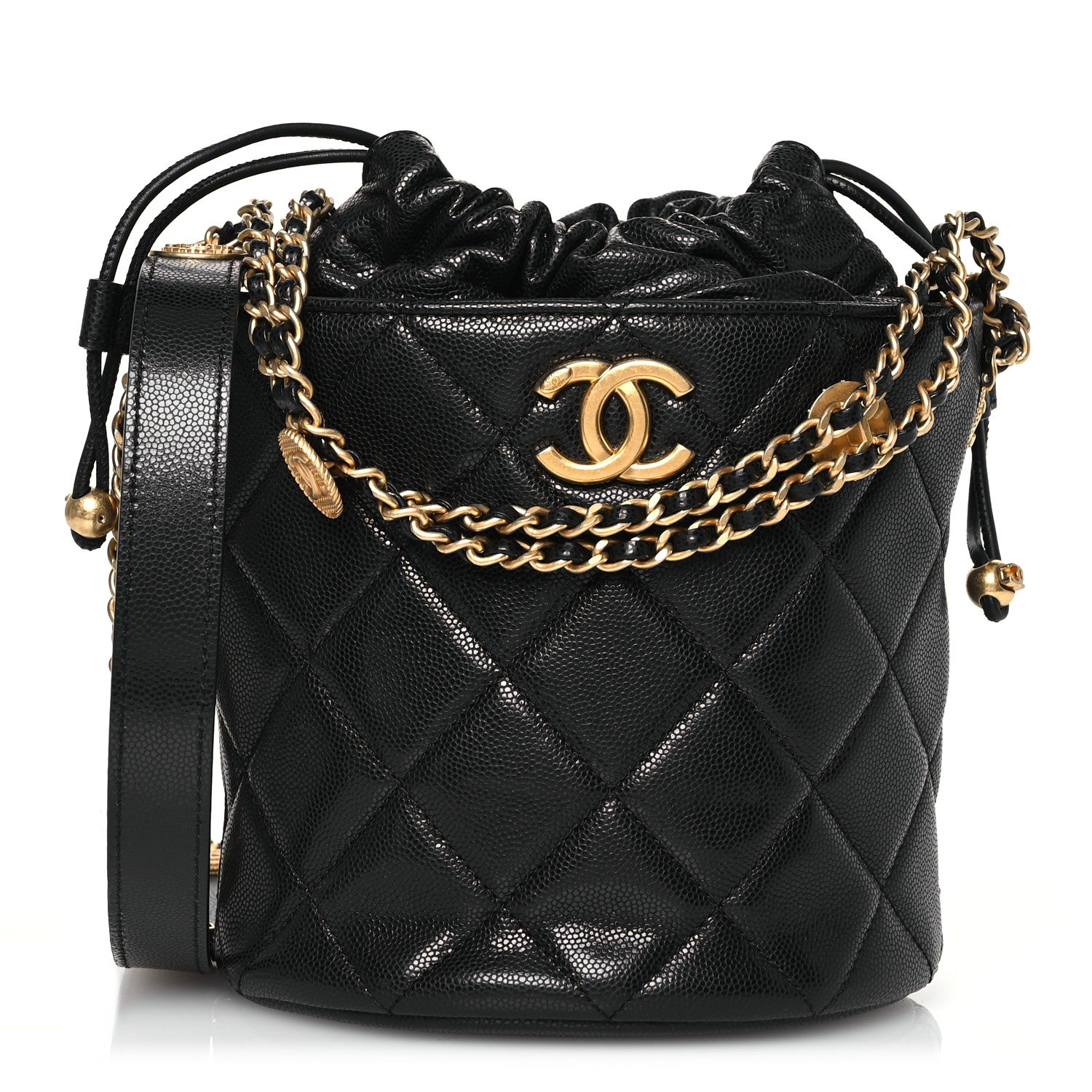Chanel Caviar Quilted Twist Your Buttons Bucket Bag Black 1 of 10