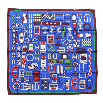 Hermes Silk Carré en Boucles Scarf 90 Bleu Roy Bordeaux 1 of 6