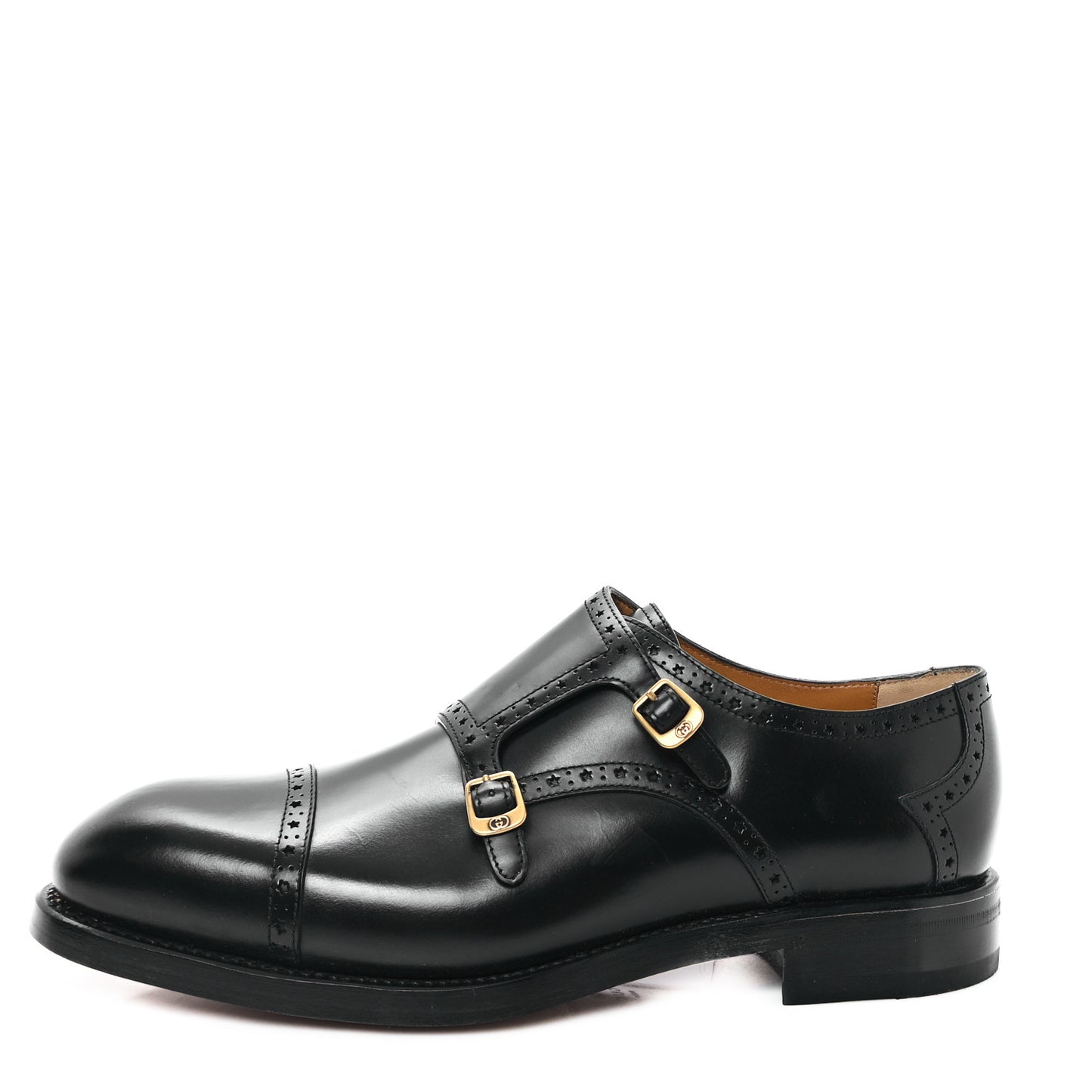 Calfskin Mens Double Monk Strap Loafers 11.5 Black