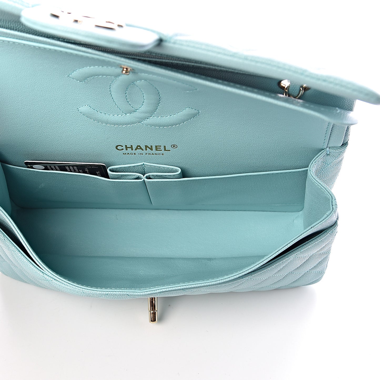 Caviar Quilted Medium Double Flap Light Blue