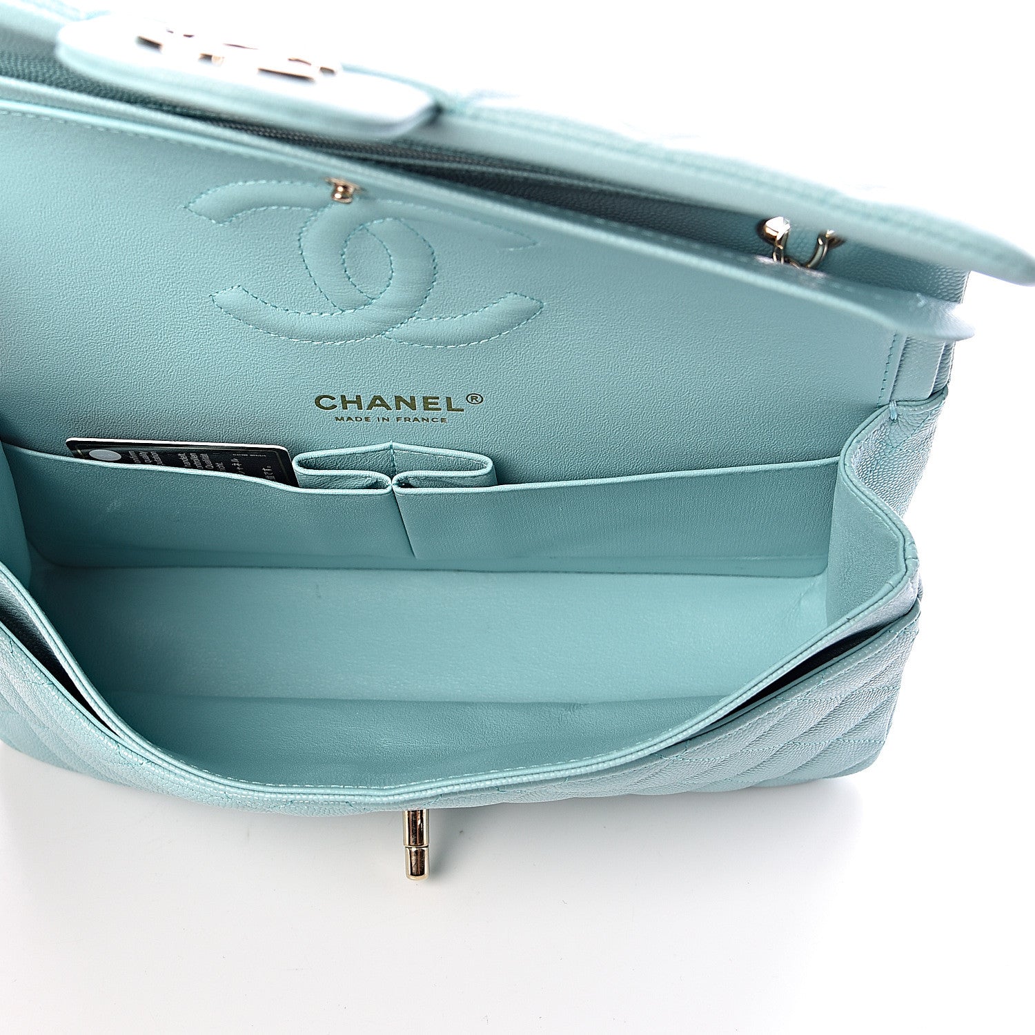 Chanel Caviar Quilted Medium Double Flap Light Blue 5 of 14