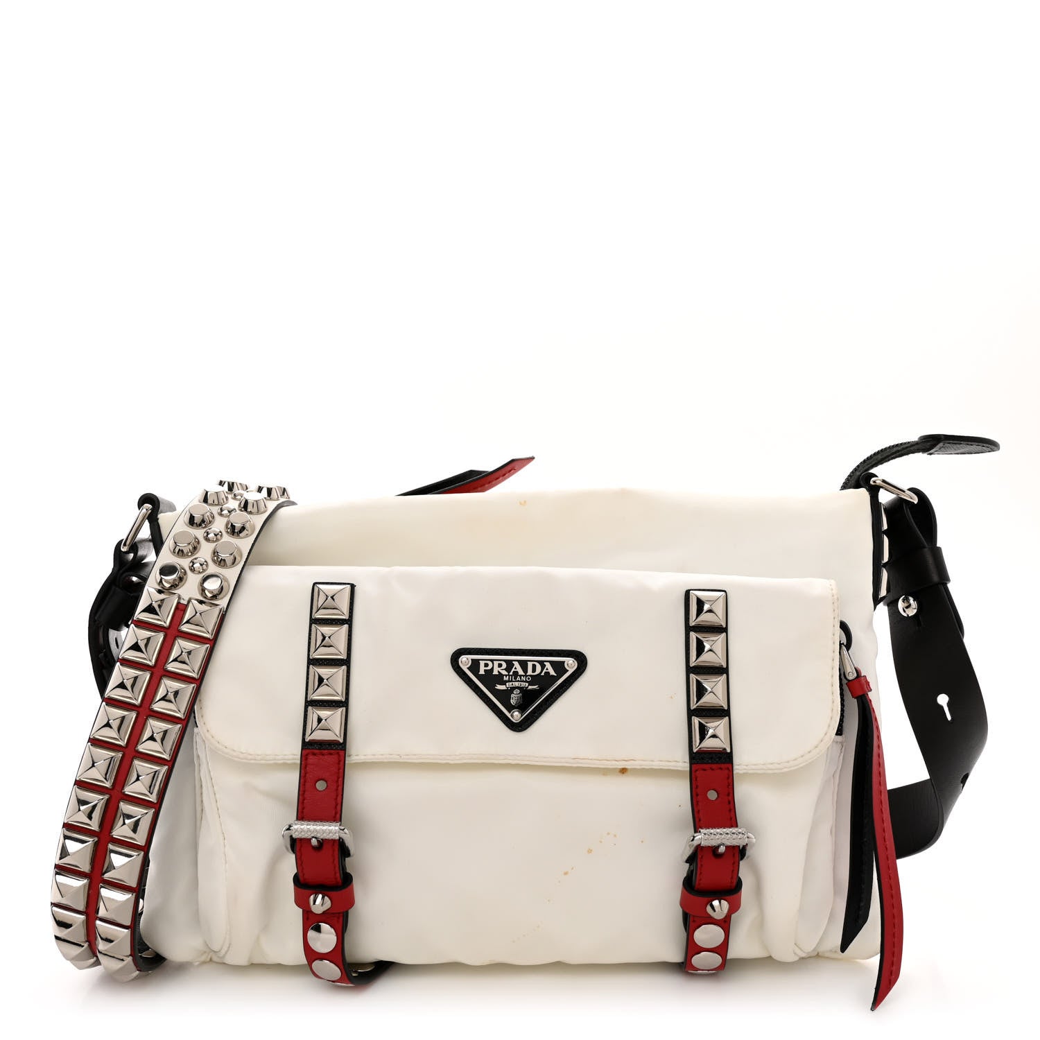 Prada Nylon New Vela Studded Messenger White Fuoco 1 of 11