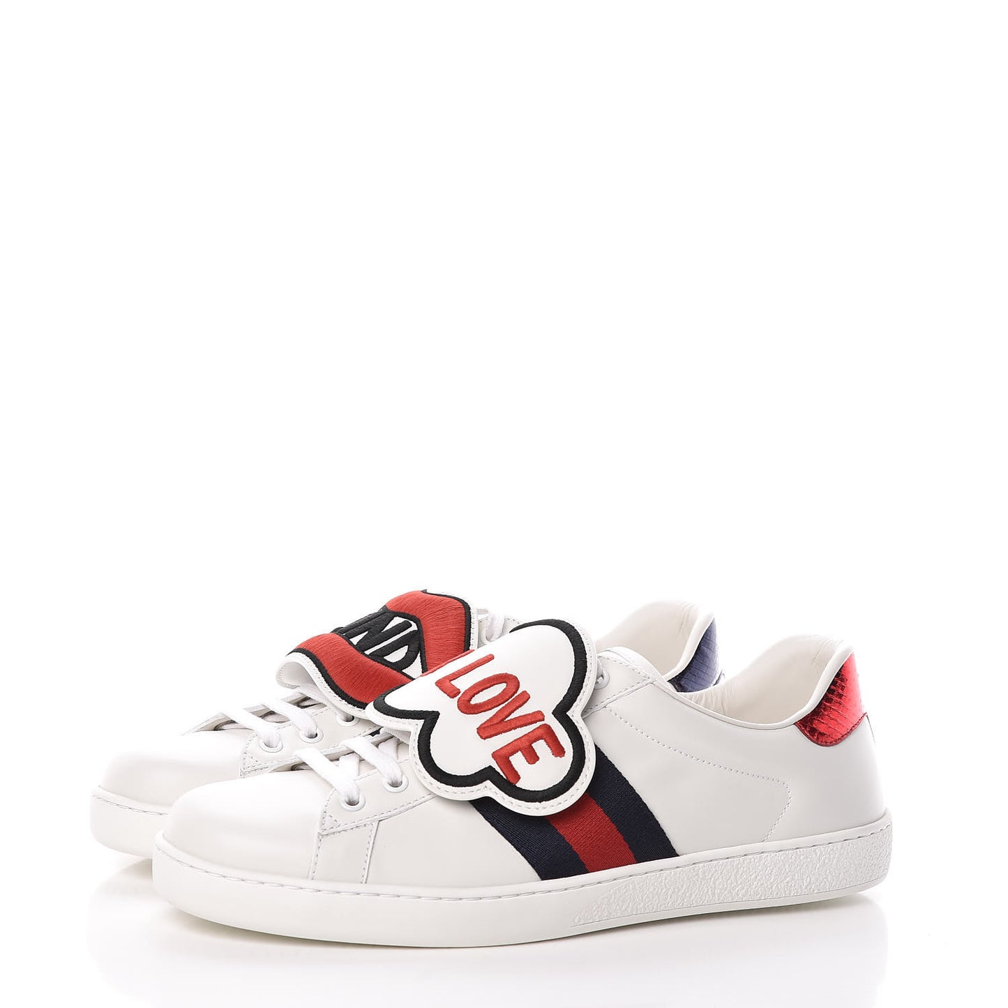 Calfskin Ayers Web Blind for Love Embroidered Mens Ace Sneakers 8.5 White