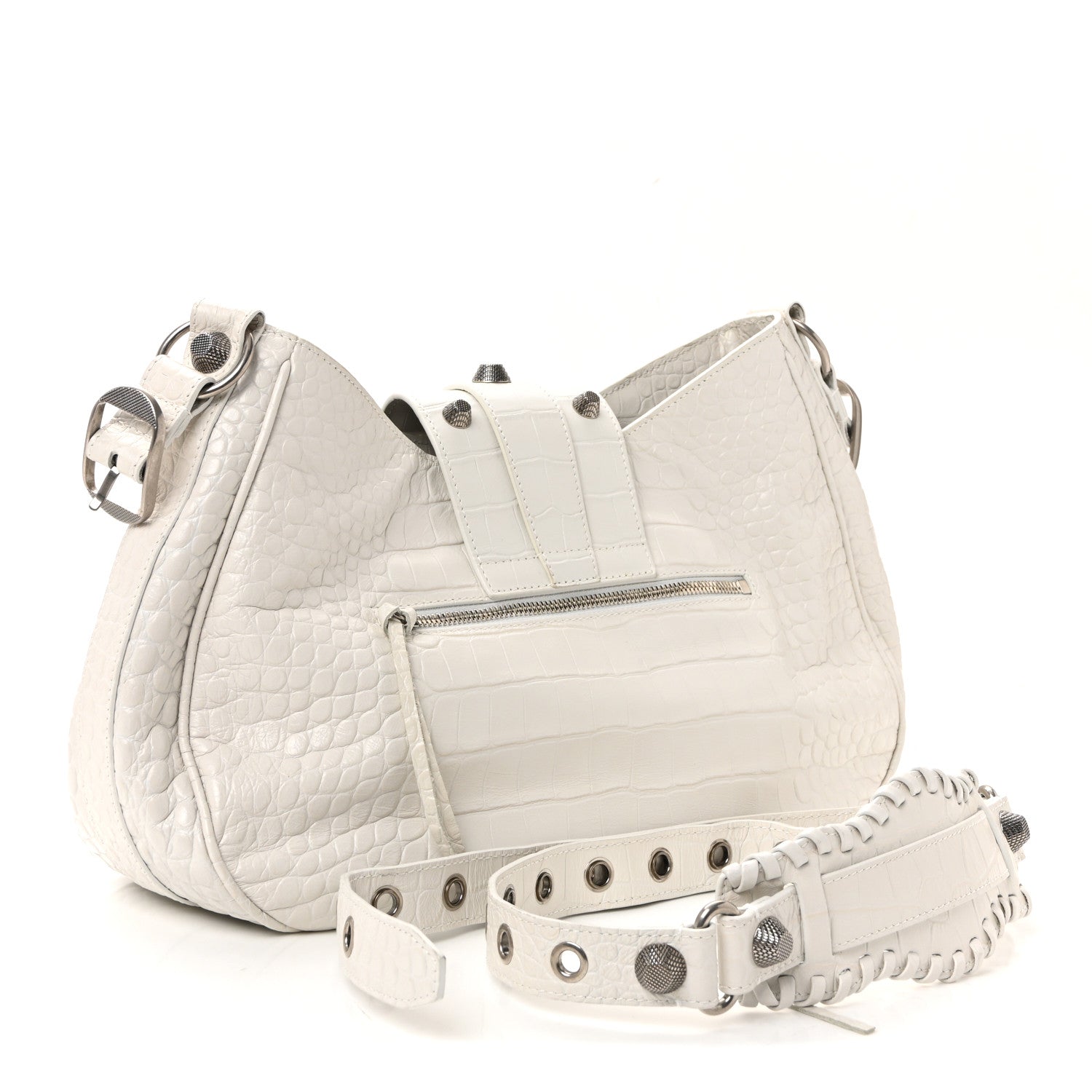 Balenciaga Extra Supple Calfskin Crocodile Embossed Medium Le Cagole Shoulder Bag White 3 of 10
