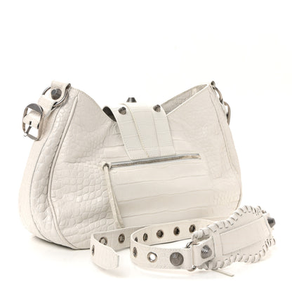 Balenciaga Extra Supple Calfskin Crocodile Embossed Medium Le Cagole Shoulder Bag White 3 of 10
