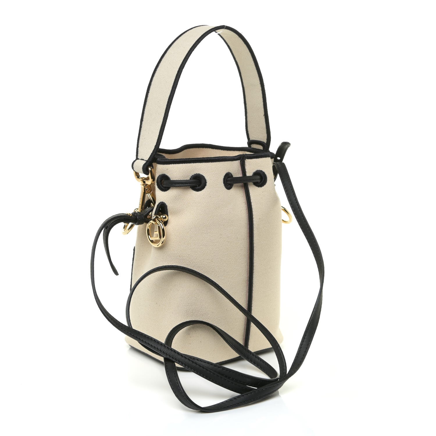 Fendi Canvas Vitello Grace F is Fendi Logo Embroidered Mini Mon Tresor Bucket Bag Grezzo Black 3 of 12