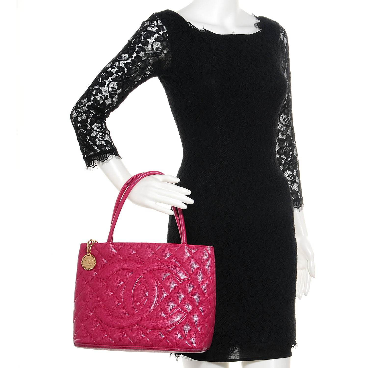 Chanel Caviar Medallion Tote Dark Pink 2 of 9