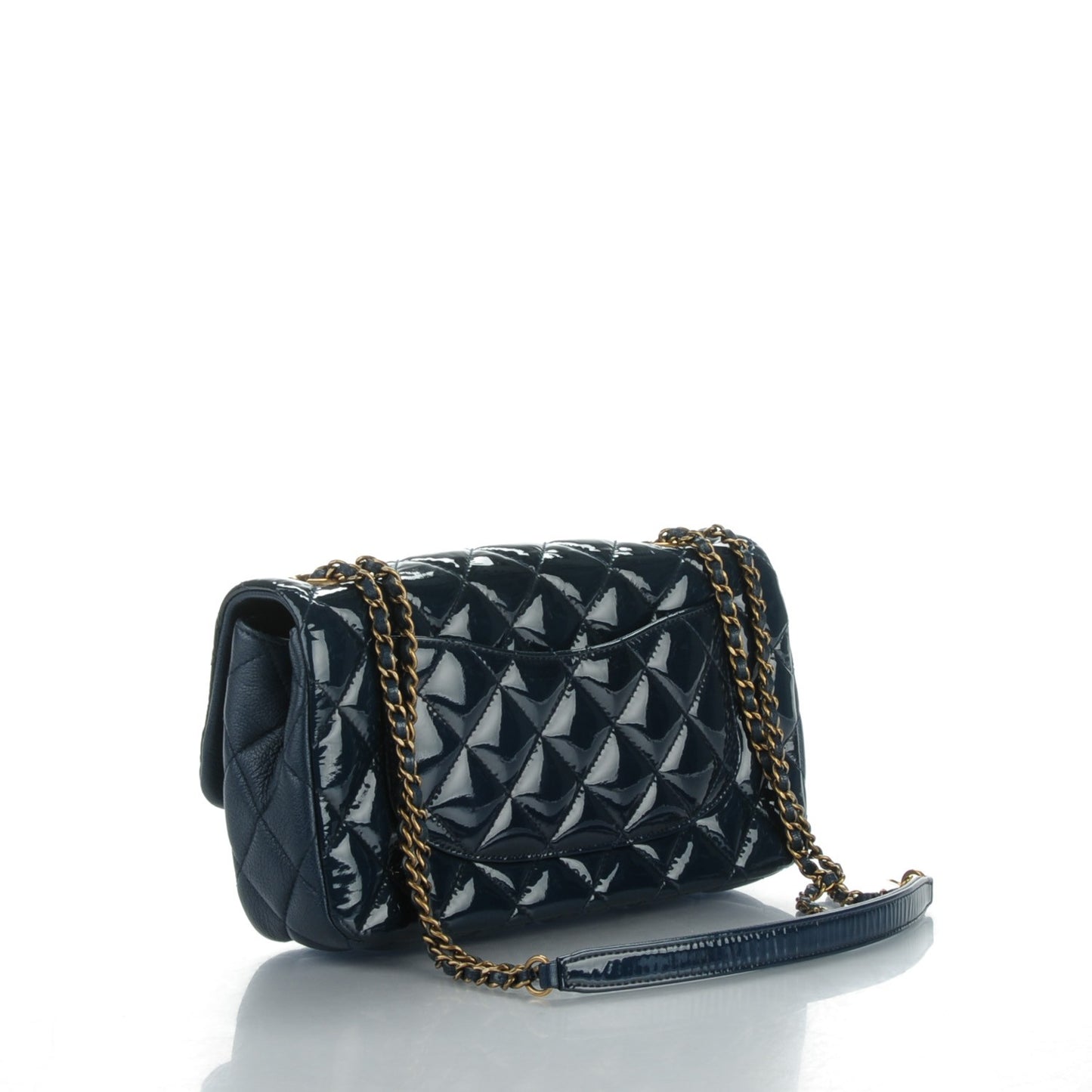 Patent Goatskin Quilted Medium CC Eyelet Flap Blue