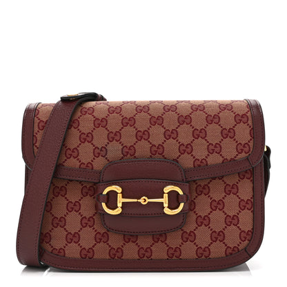 Gucci Monogram Textured Dollar Calfskin Horsebit 1955 Shoulder Bag Sahara Rubino Chardonnay 1 of 11