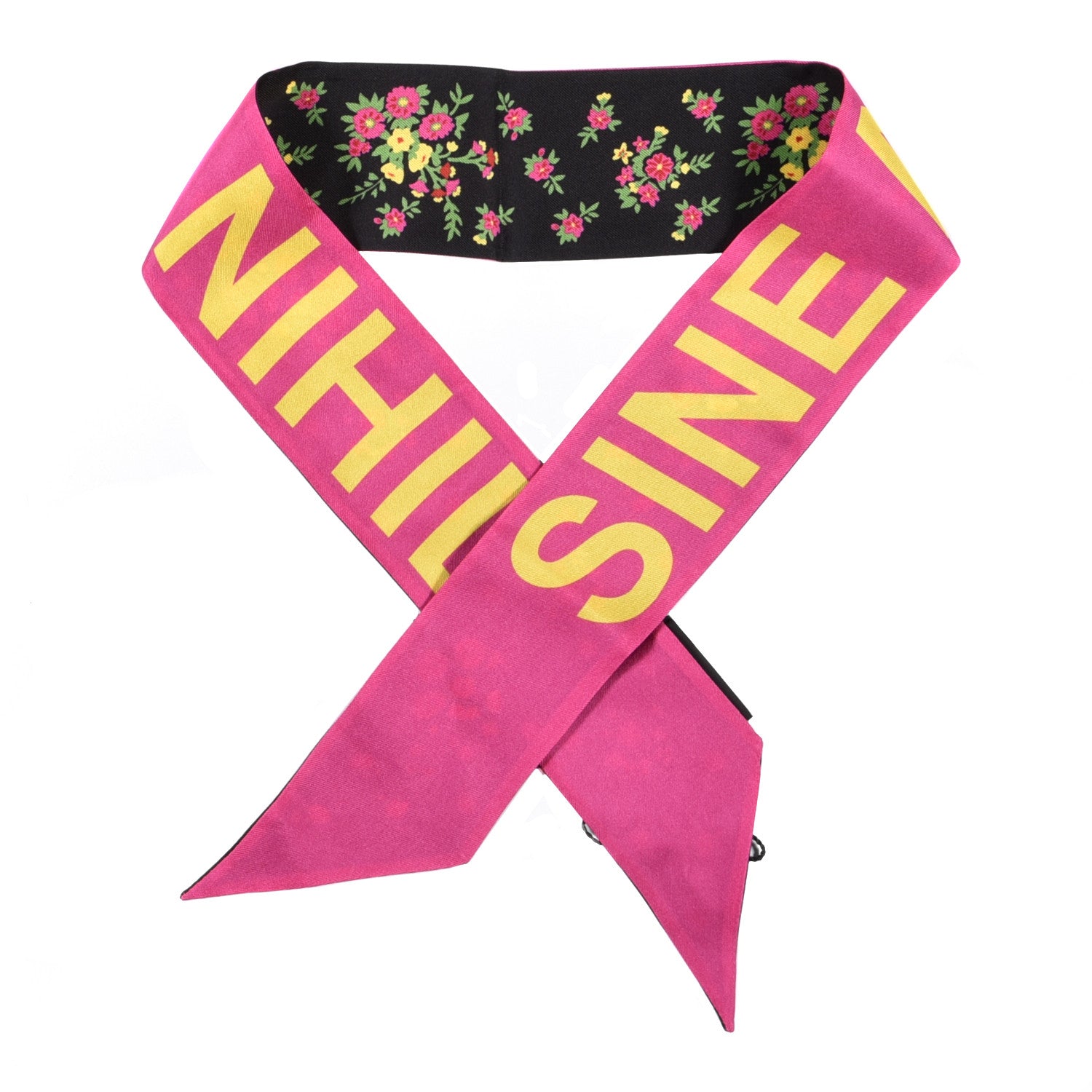 Gucci Silk Twill Sine Amore Neck Bow Scarf Fuxia Black 1 of 4