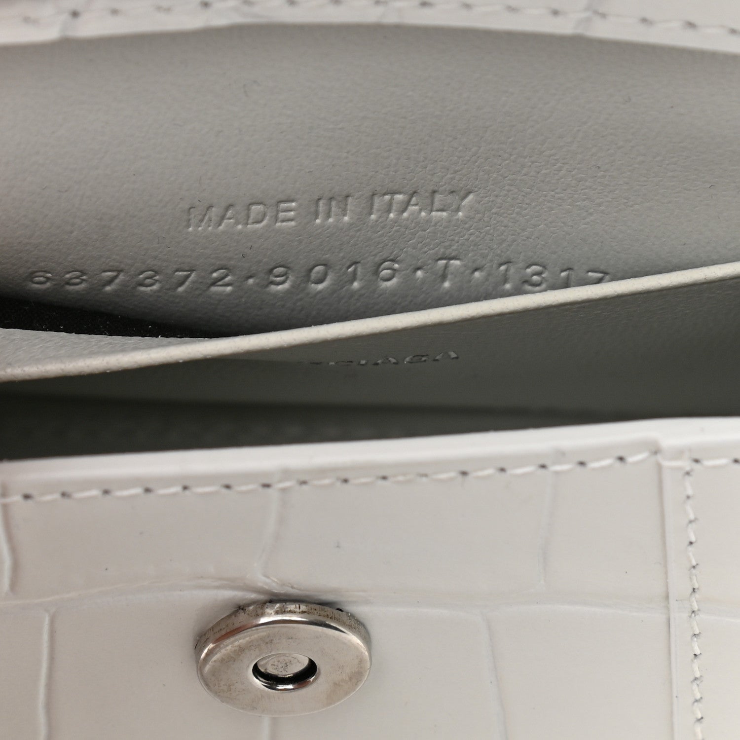 Balenciaga Shiny Calfskin Crocodile Embossed Hourglass Top Handle Bag Mini White 7 of 10