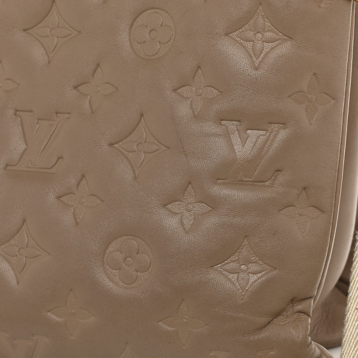Lambskin Embossed Monogram Coussin MM Taupe