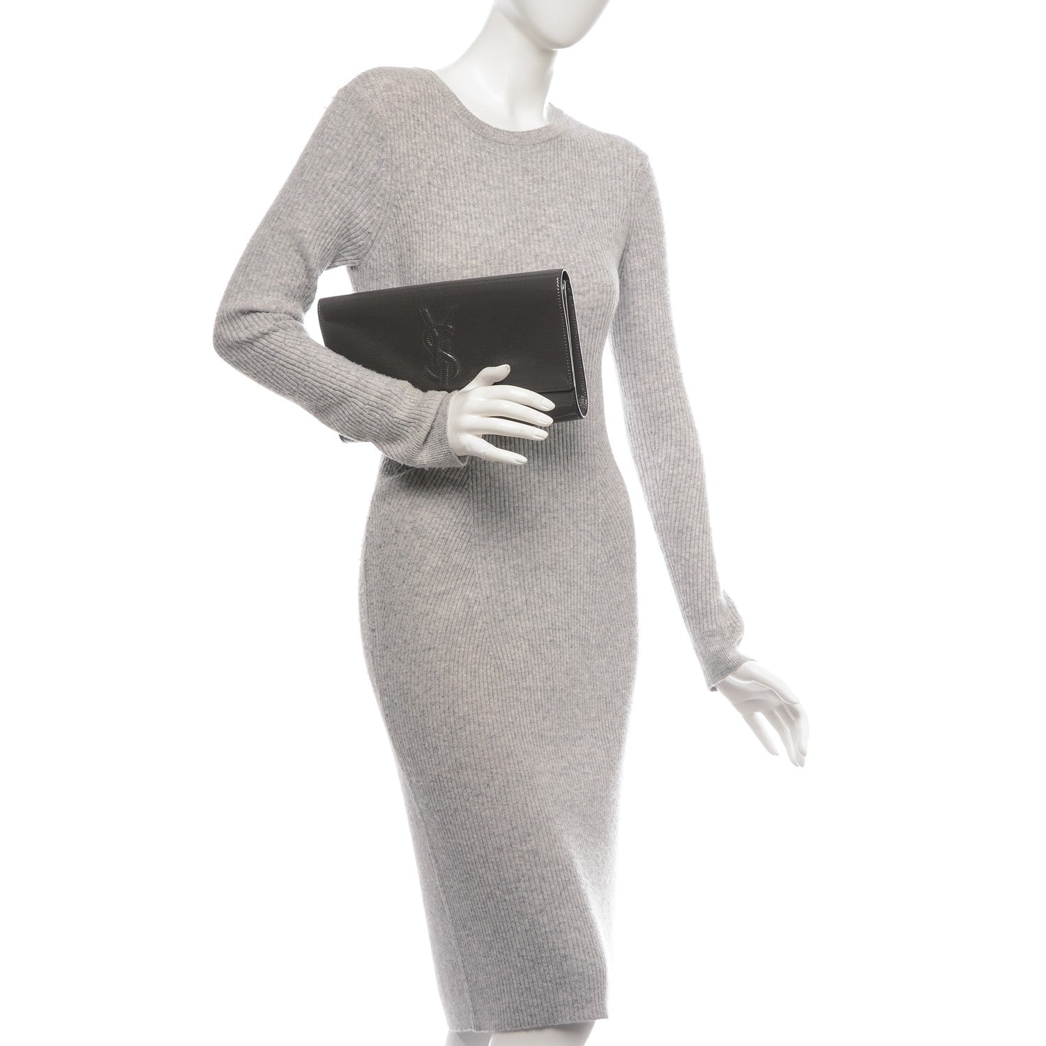 Saint Laurent Textured Patent Monogram Large Belle de Jour Clutch Grey 2 of 7
