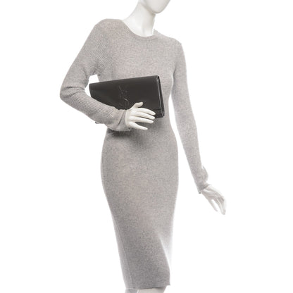 Saint Laurent Textured Patent Monogram Large Belle de Jour Clutch Grey 2 of 7