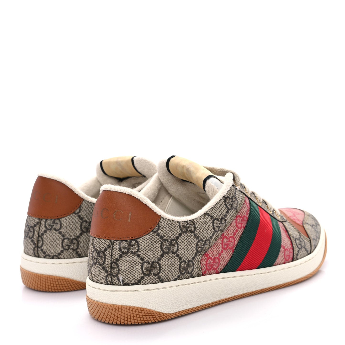 GG Supreme Monogram Harness Calfskin Web Mens Screener Sneakers 7 Beige Ebony Rosso Harness Brown