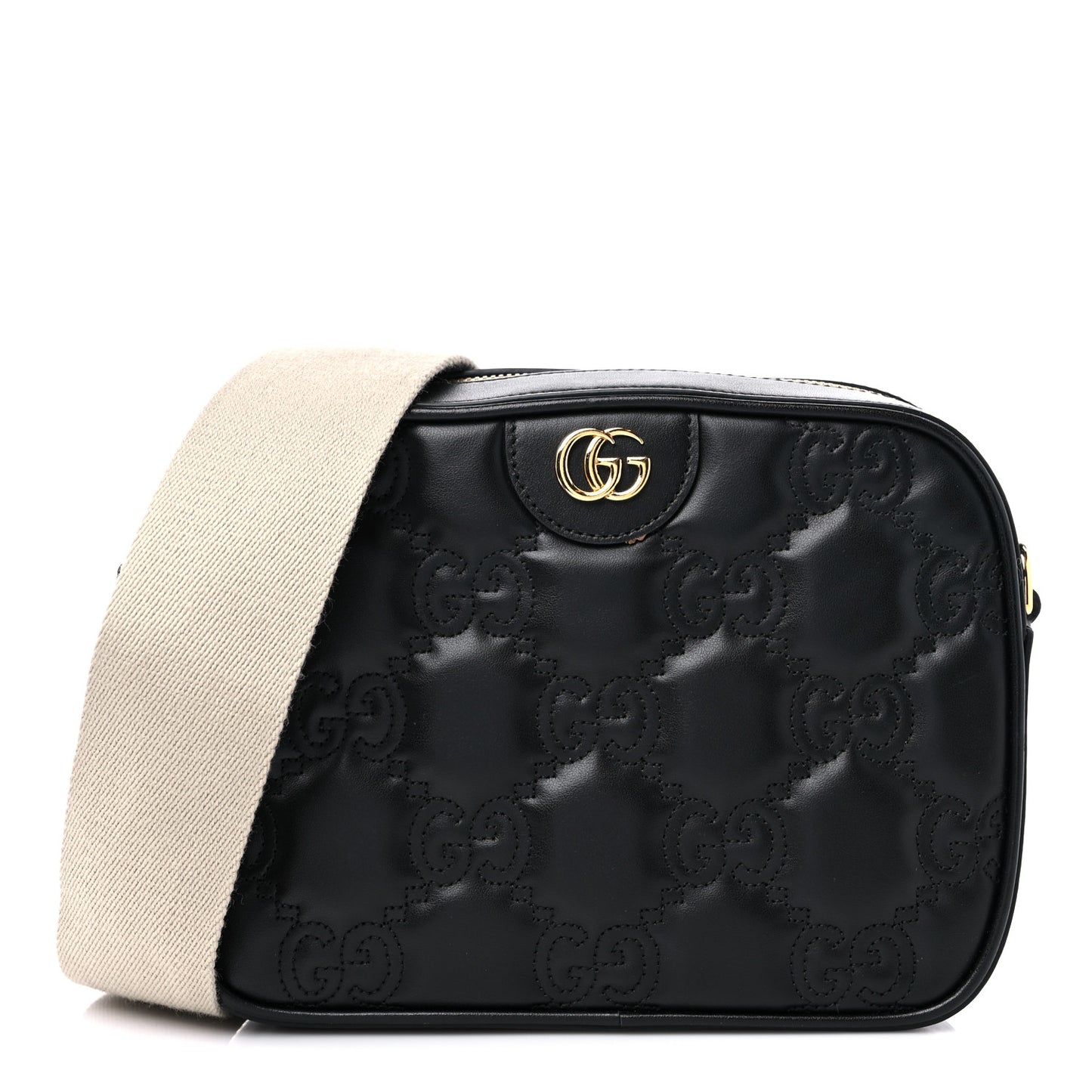 Calfskin GG Matelasse Shoulder Bag Black Natural