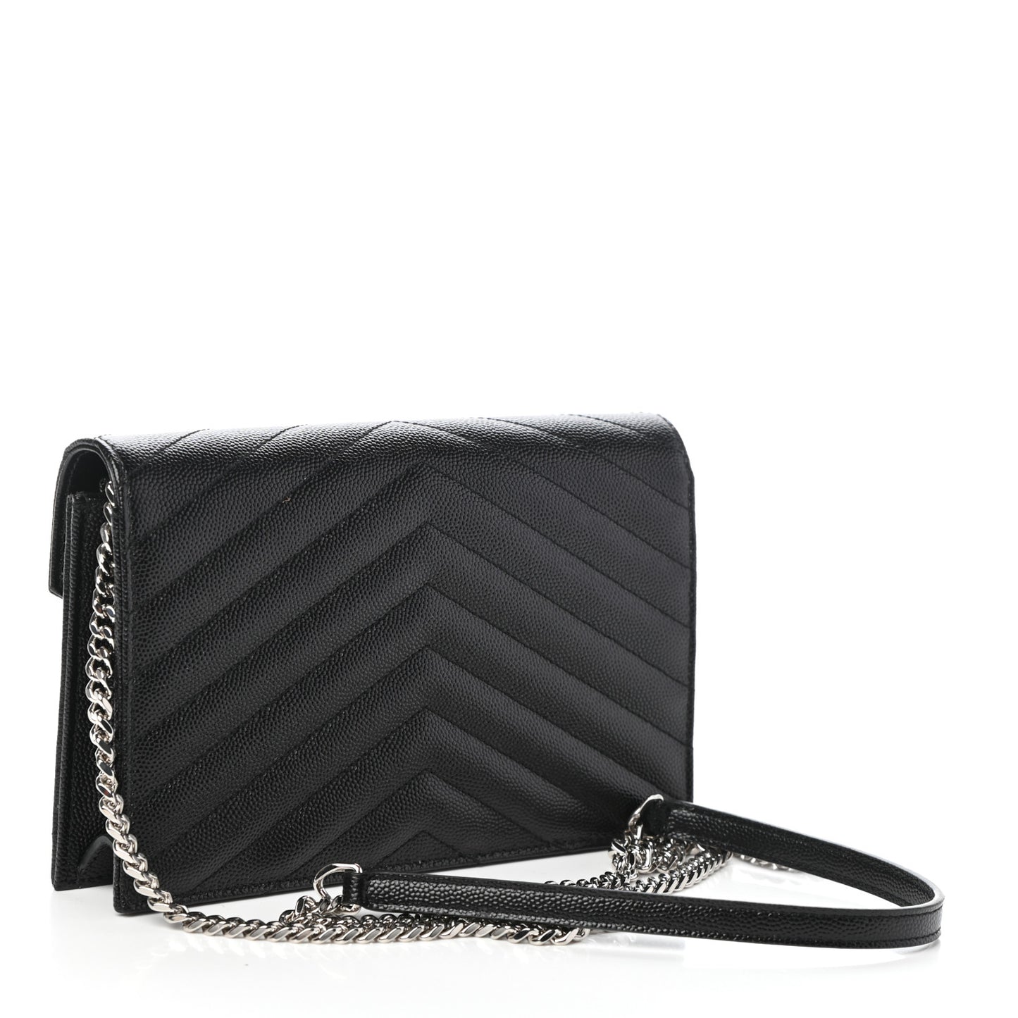 Grain De Poudre Matelasse Chevron Monogram Envelope Chain Wallet Black