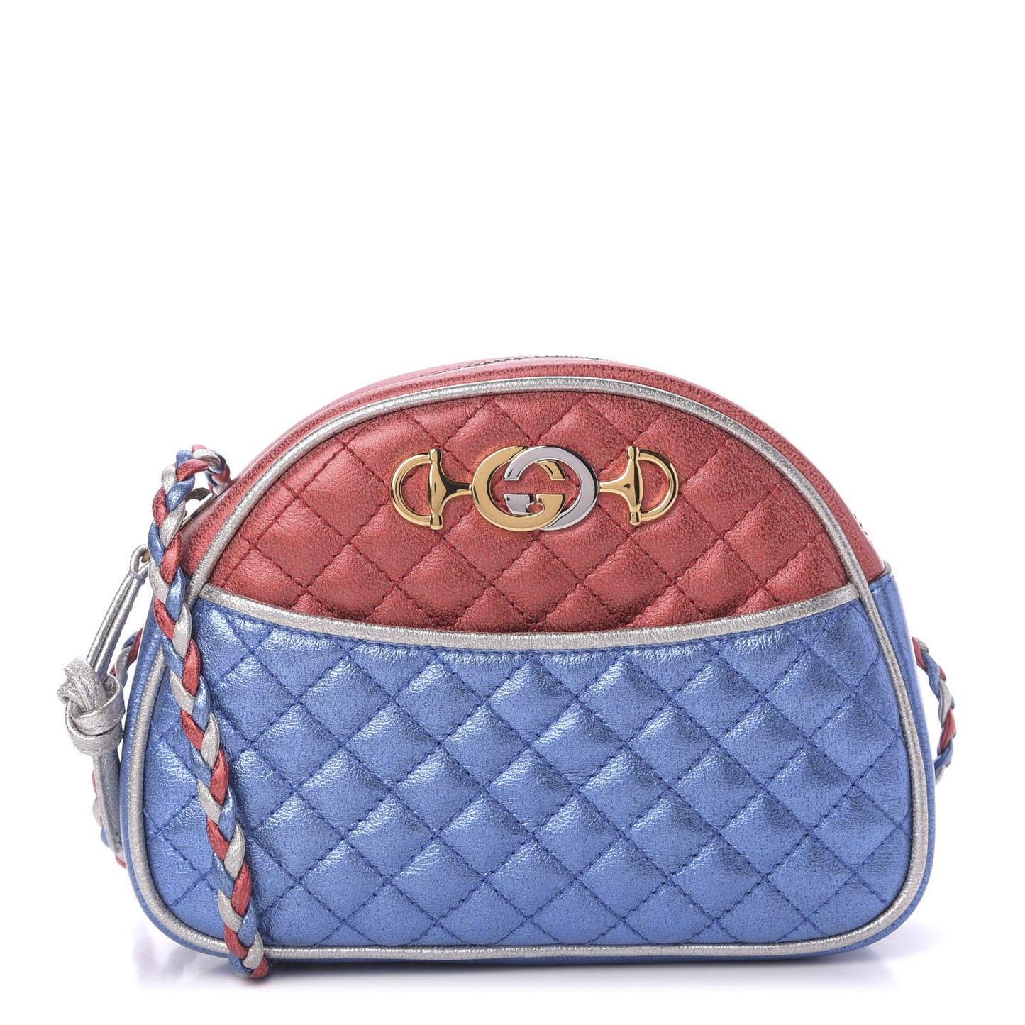 Laminated Nappa Trapuntata Mini Zumi Dome Shoulder Bag Rosso Marine Argento