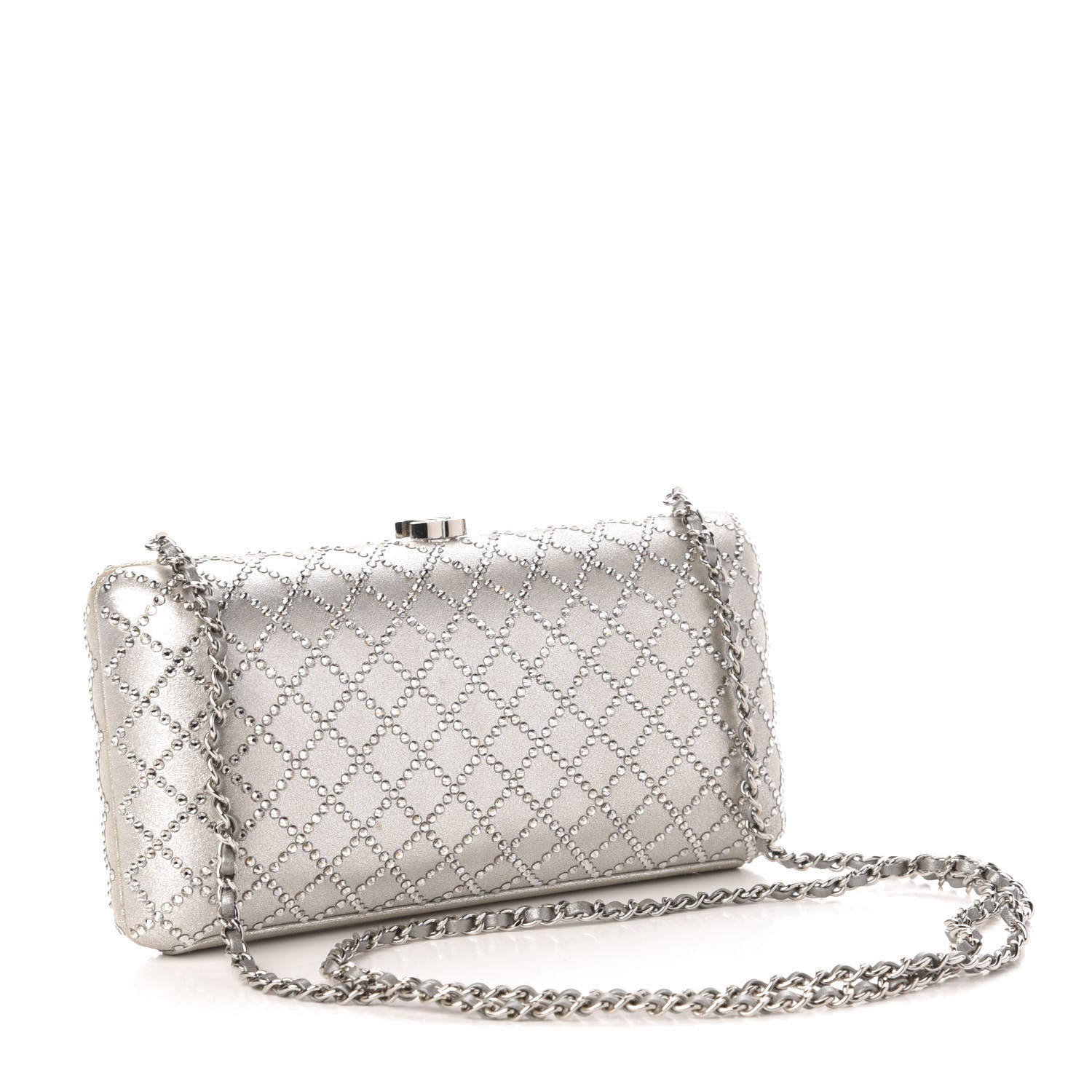 Chanel Iridescent Lambskin Crystal Quilted Clutch Silver 3 of 10