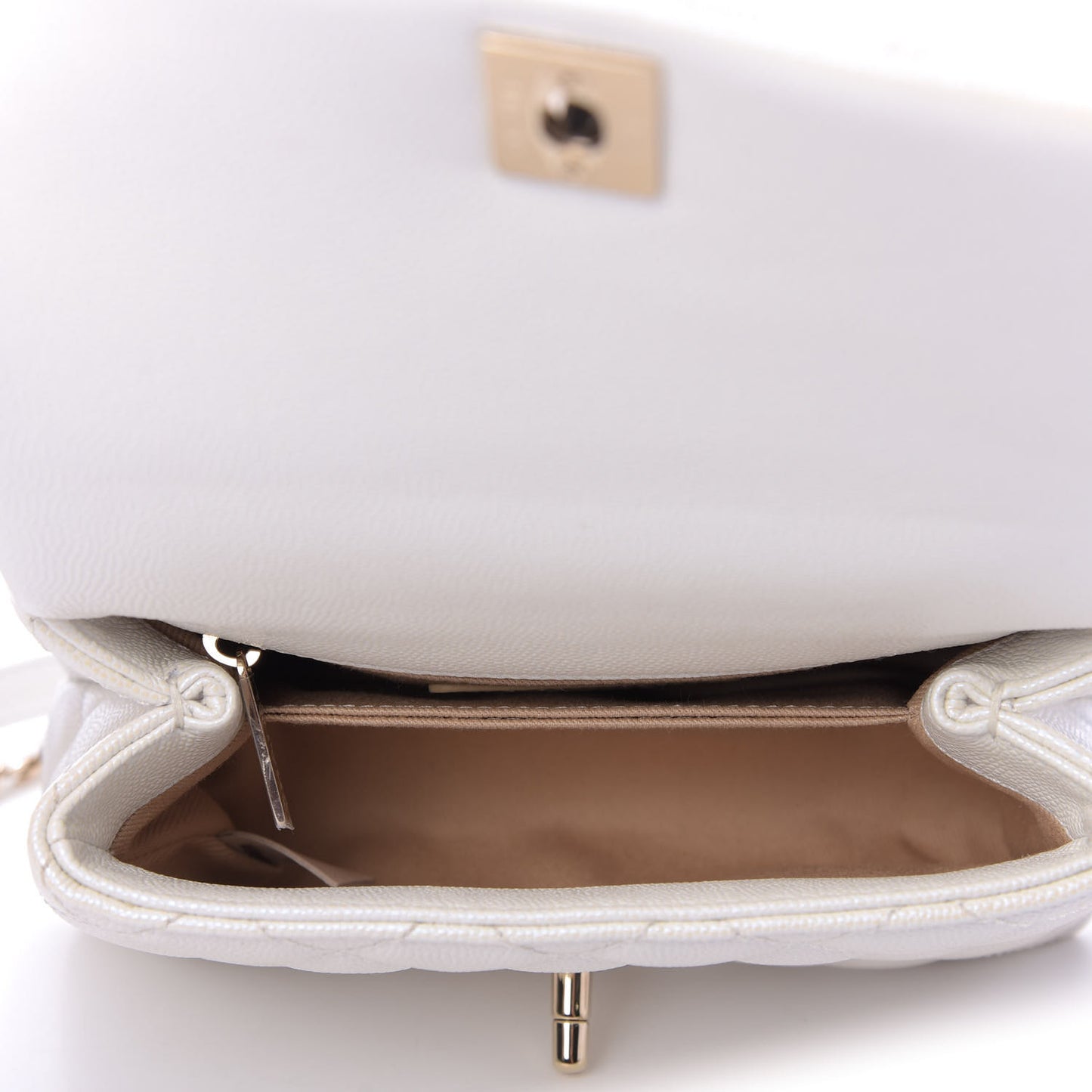 Iridescent Caviar Quilted Extra Mini Coco Handle Flap White