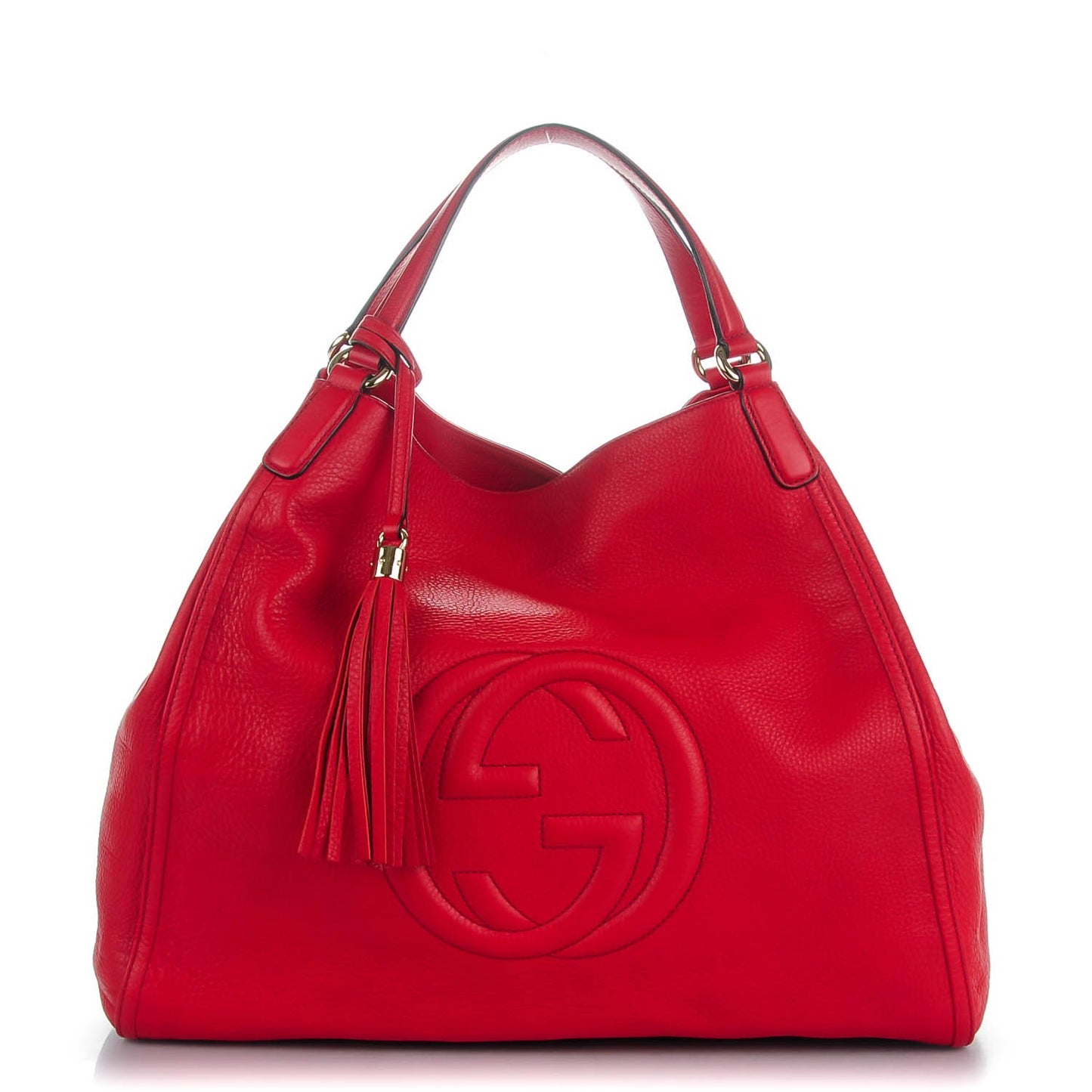 Pebbled Calfskin Large Soho Shoulder Bag Red
