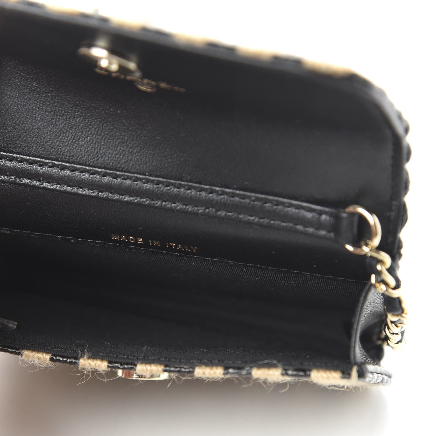 Chanel Raffia Jute Striped Belt Bag Black Beige 5 of 12